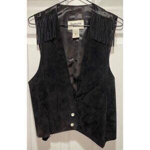 Santa Fe Duds Black Suede Women's One Size Western Leather Fringe Vest Snap